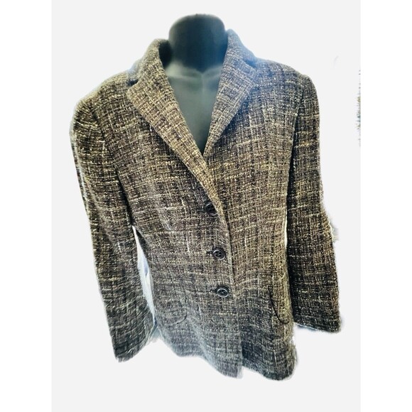 Agnona Womens Tweed Jacket 42 Multi Brown Wool Blend Lined Italy Lined Pockets 6